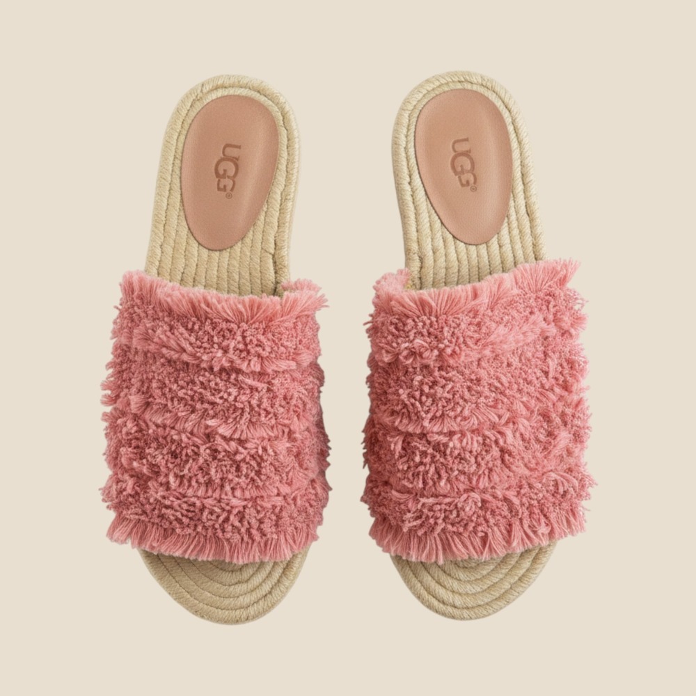 UGG Poppy Pink Fringe Espadrille Slide Sandals 1090849 Womens 6
